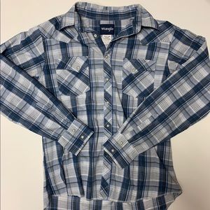 Men’s Wrangler Plaid Blue Button Up